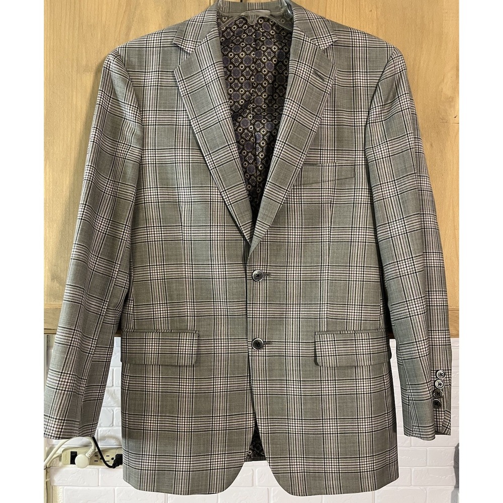 Allen Edmonds Sport Coat Mens 38 REG Grey Glen Plaid Wool Blazer USA Made